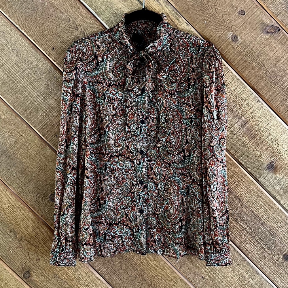 Nili Lotan Silk Ruffle Button Down Blouse, Size S